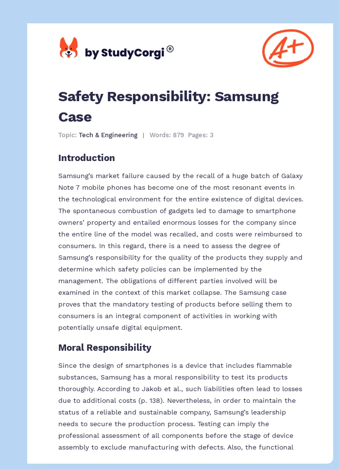 Safety Responsibility: Samsung Case. Page 1
