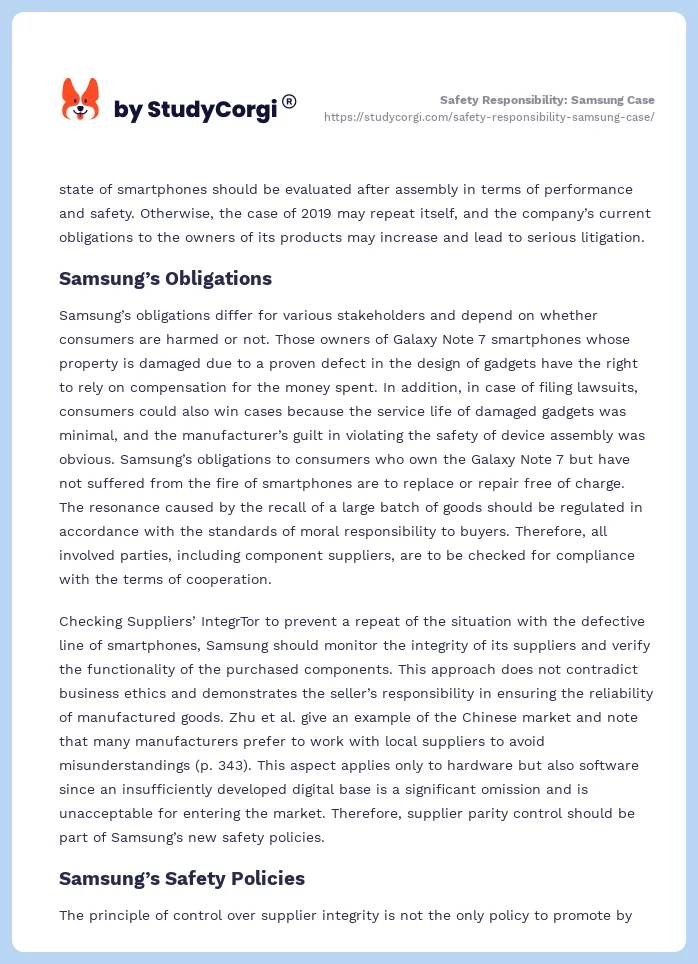 Safety Responsibility: Samsung Case. Page 2