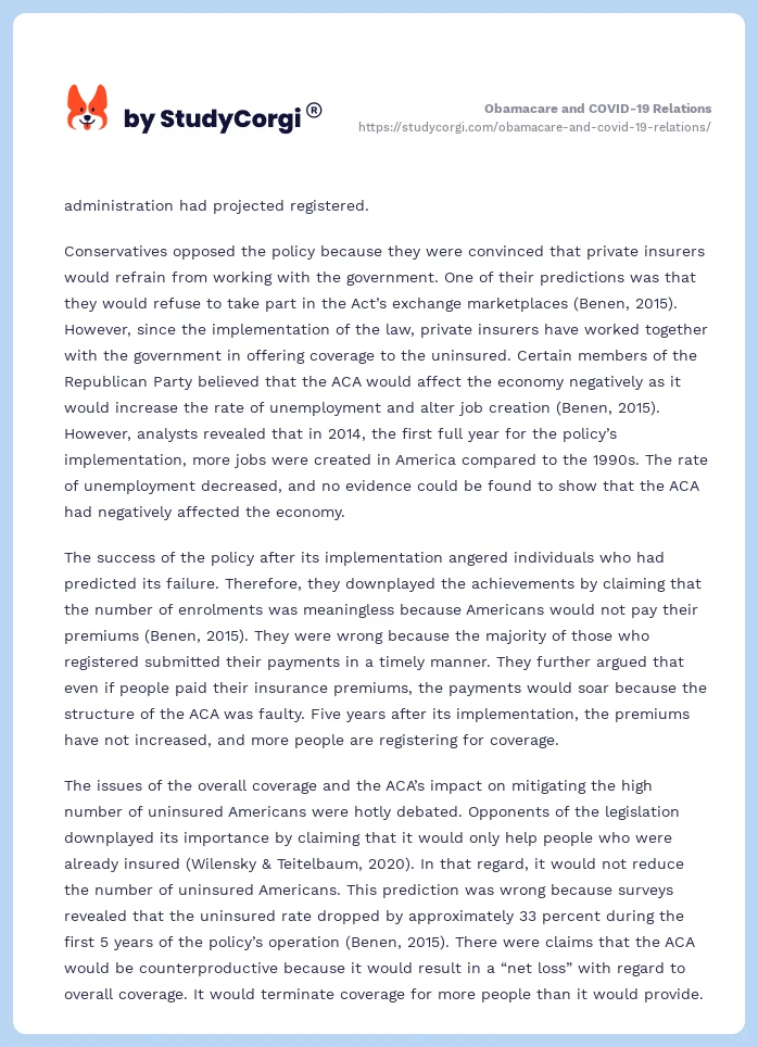 Obamacare and COVID-19 Relations. Page 2