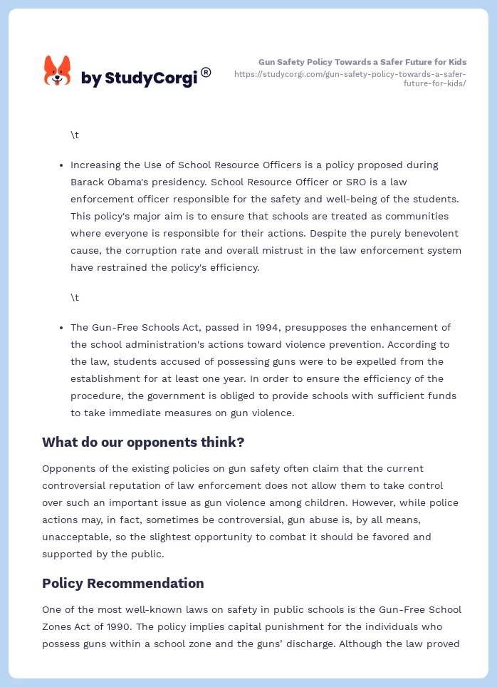Gun Safety Policy Towards a Safer Future for Kids. Page 2
