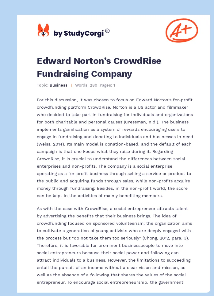 Edward Norton’s CrowdRise Fundraising Company. Page 1
