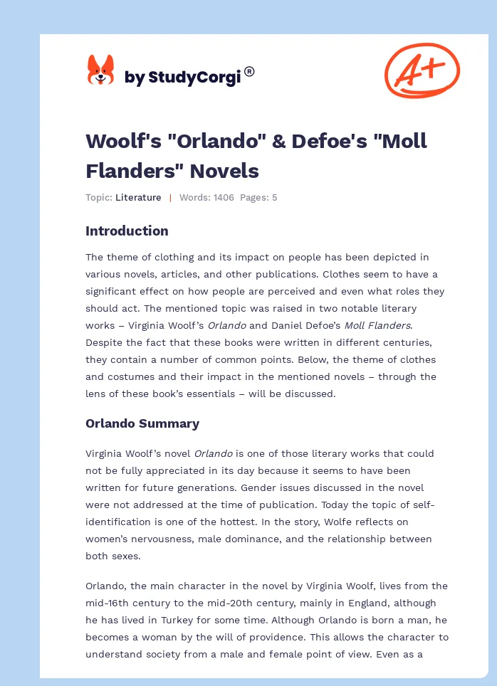 Woolf's "Orlando" & Defoe's "Moll Flanders" Novels. Page 1