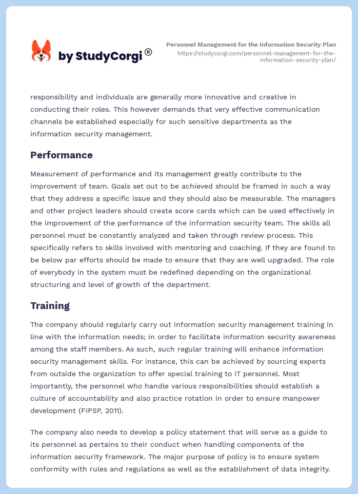 Personnel Management for the Information Security Plan. Page 2