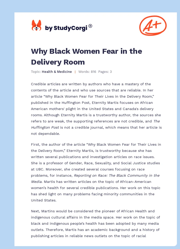 Why Black Women Fear in the Delivery Room. Page 1