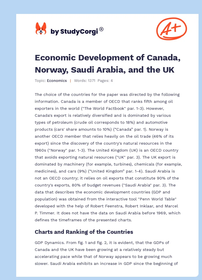Economic Development of Canada, Norway, Saudi Arabia, and the UK. Page 1