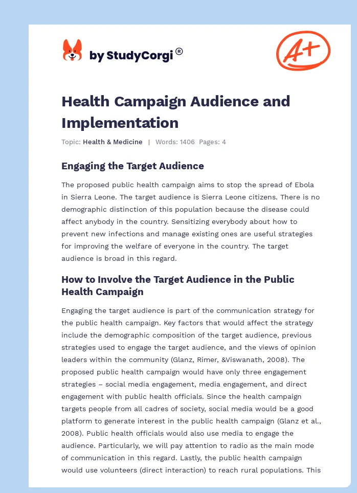 Health Campaign Audience and Implementation. Page 1