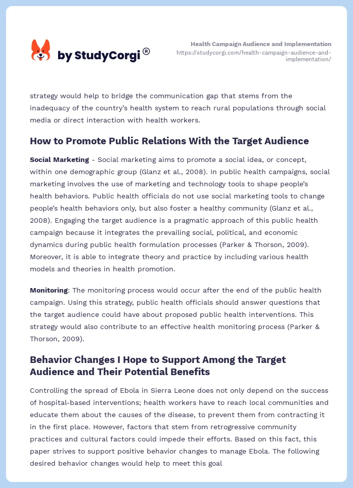Health Campaign Audience and Implementation. Page 2