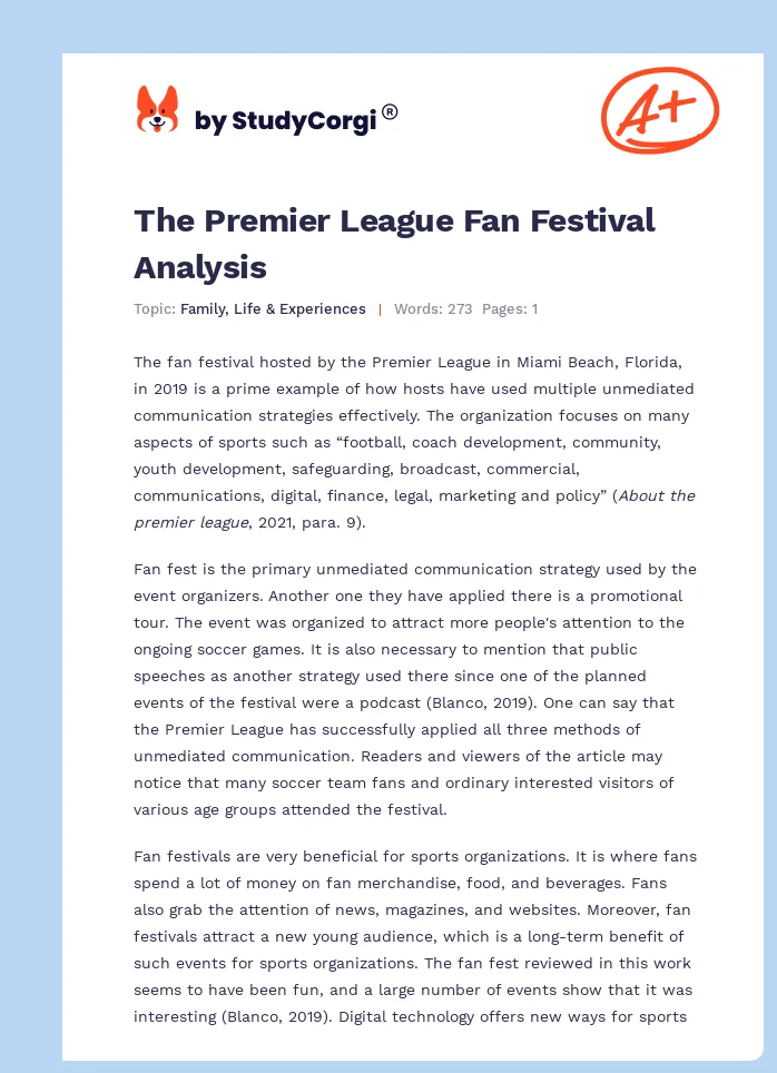 The Premier League Fan Festival Analysis. Page 1