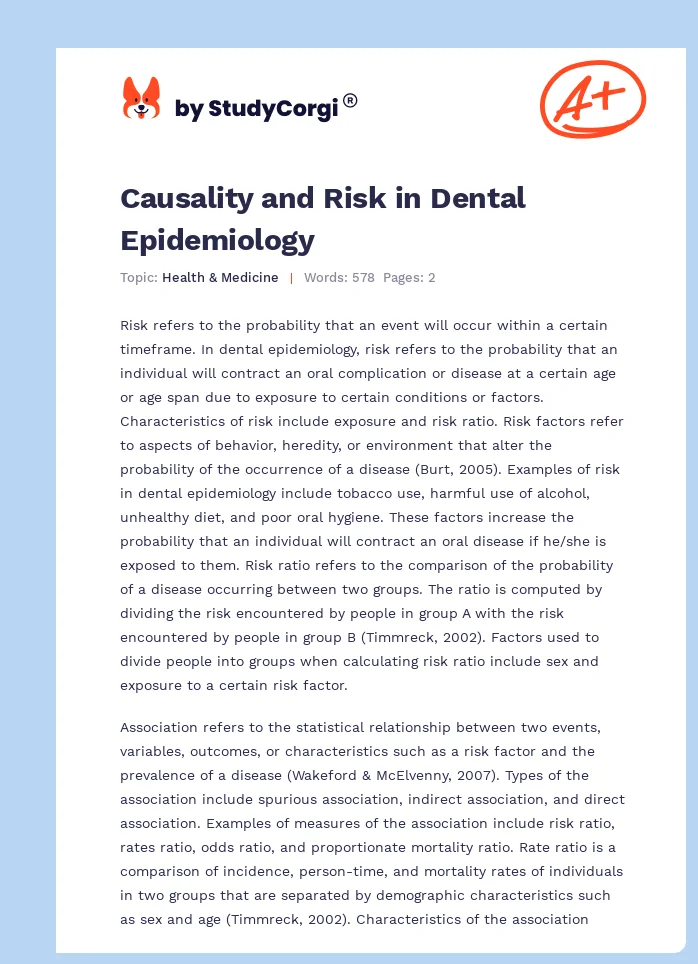Causality and Risk in Dental Epidemiology. Page 1