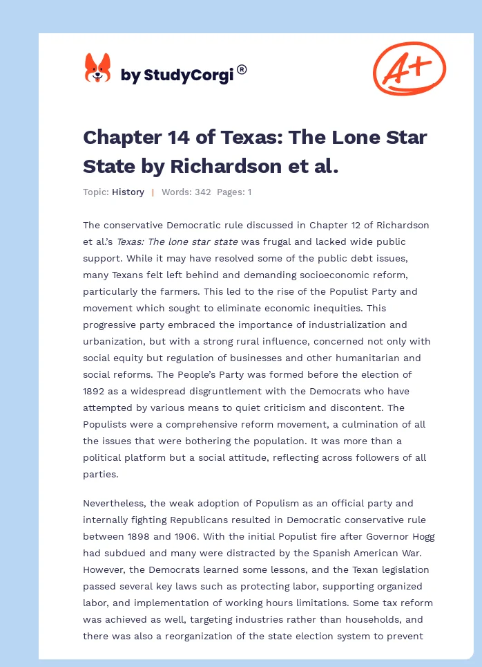 Chapter 14 of Texas: The Lone Star State by Richardson et al.. Page 1