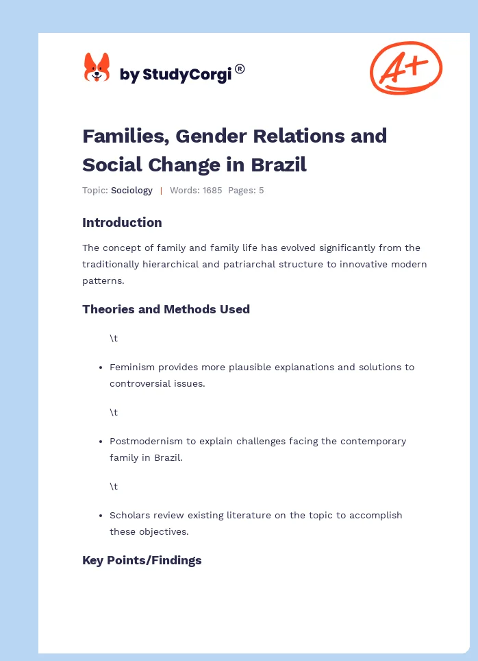 Families, Gender Relations and Social Change in Brazil. Page 1