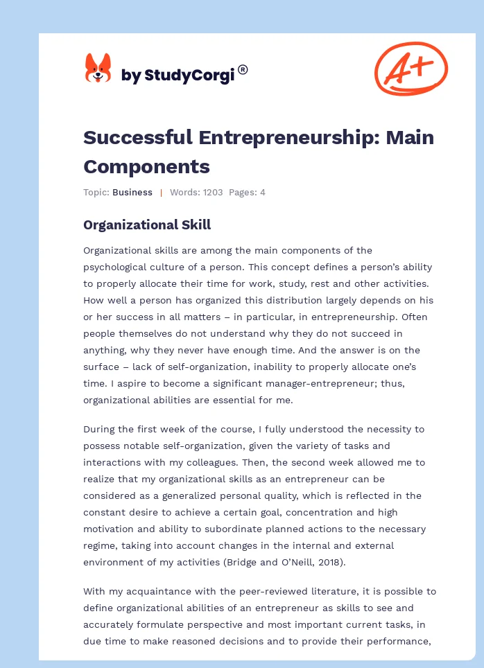 Successful Entrepreneurship: Main Components. Page 1