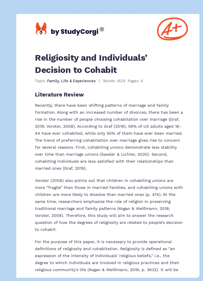 Religiosity and Individuals’ Decision to Cohabit. Page 1