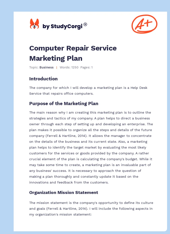 Marketing Plan: Help Desk Service. Page 1