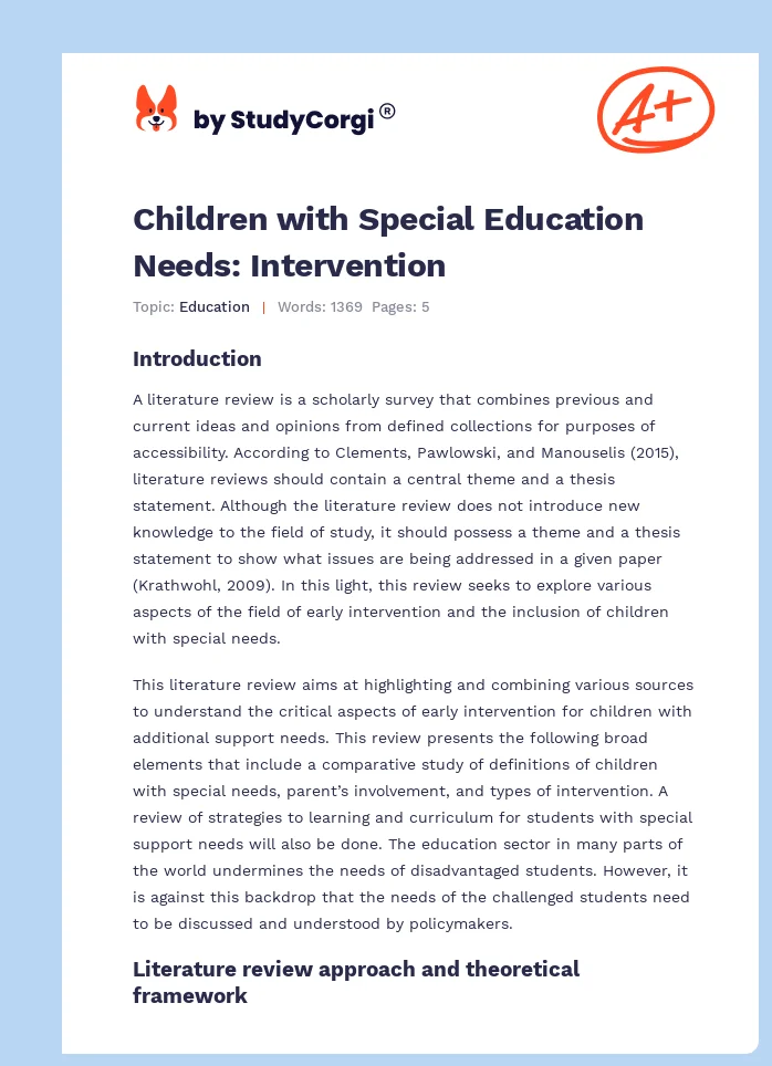 Children with Special Education Needs: Intervention. Page 1