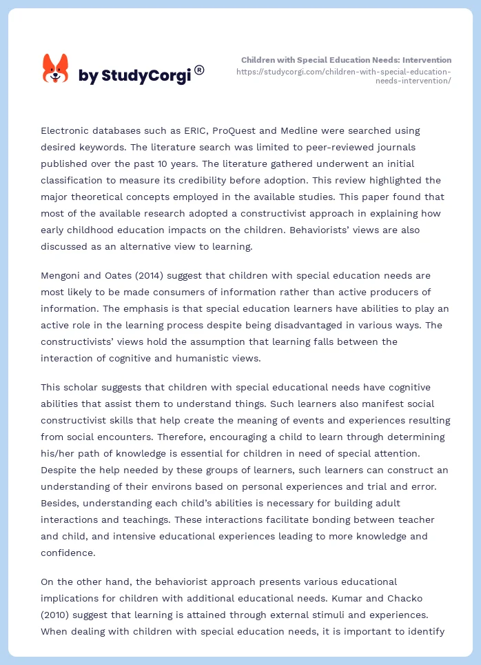 Children with Special Education Needs: Intervention. Page 2