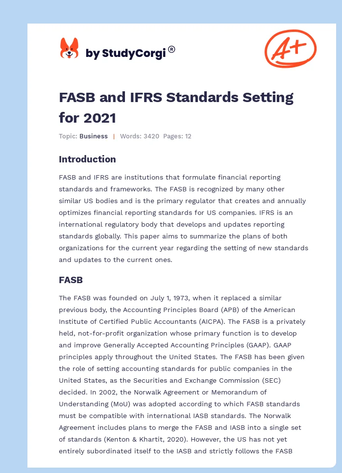 FASB and IFRS Standards Setting for 2021. Page 1