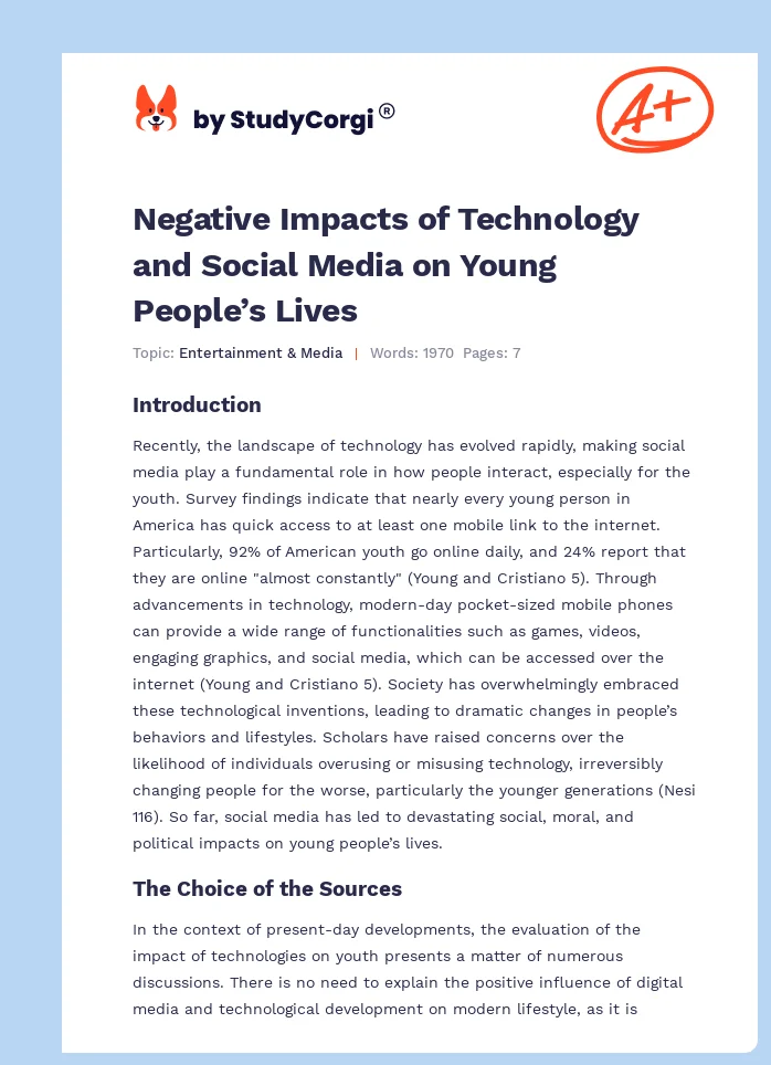 Negative Impacts of Technology and Social Media on Young People’s Lives. Page 1