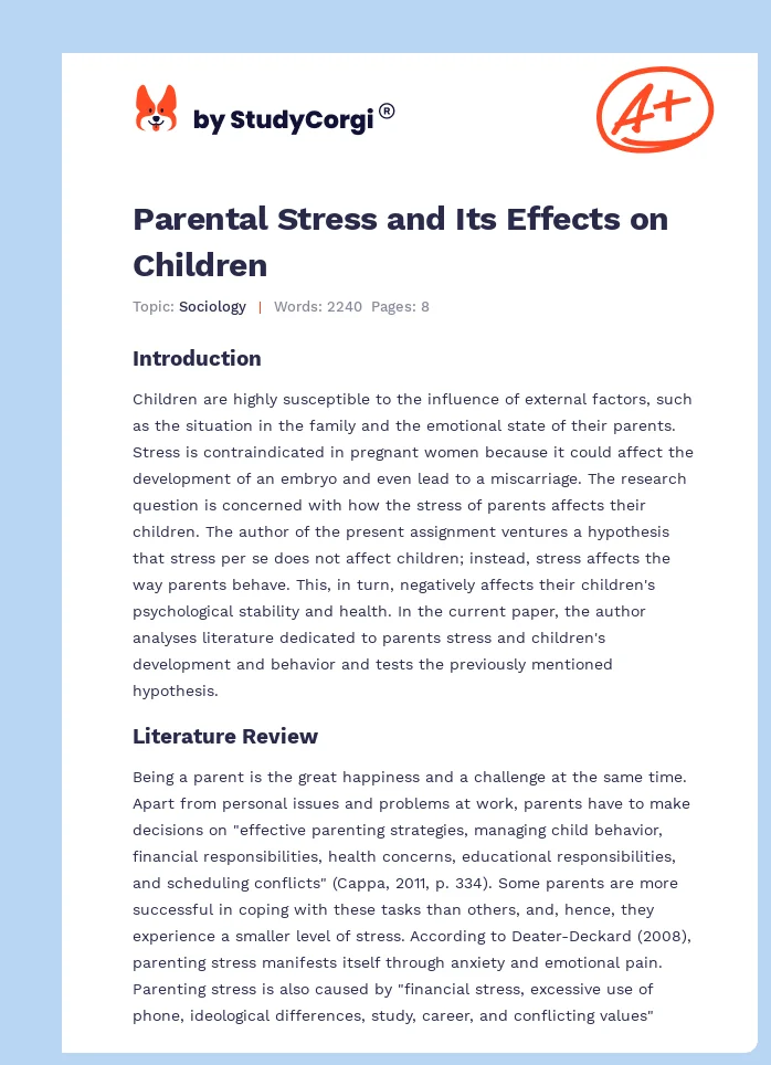 Parental Stress and Its Effects on Children. Page 1