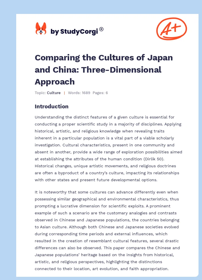 Comparing the Cultures of Japan and China: Three-Dimensional Approach. Page 1