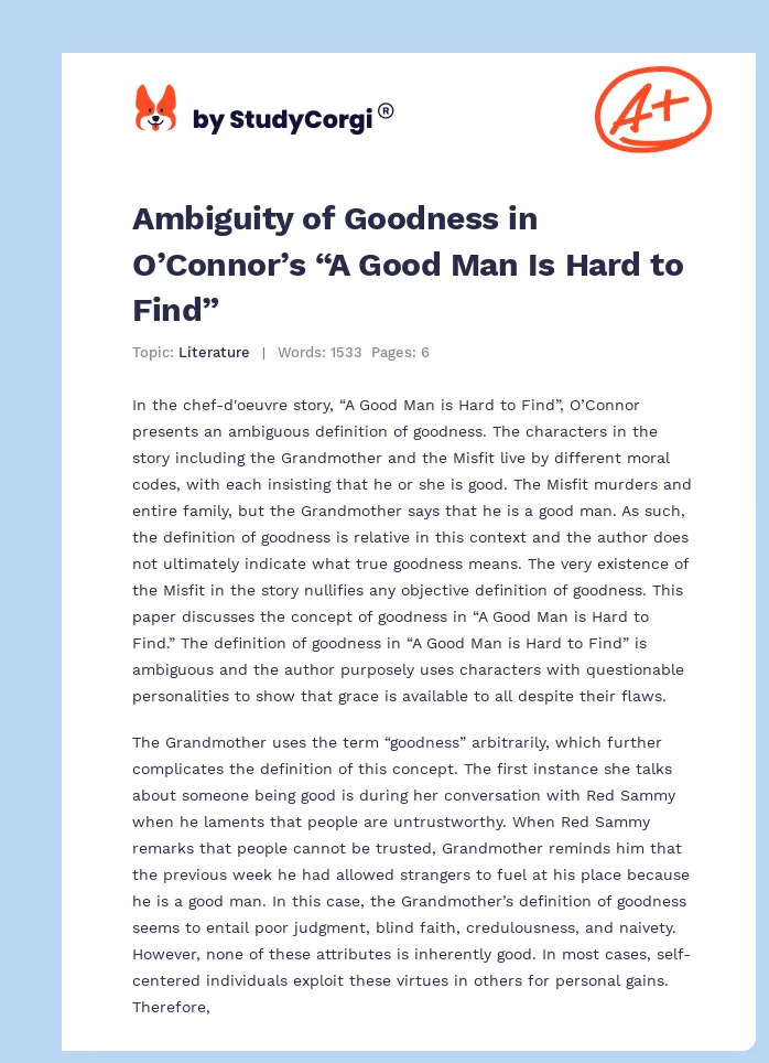 Ambiguity of Goodness in O’Connor’s “A Good Man Is Hard to Find”. Page 1