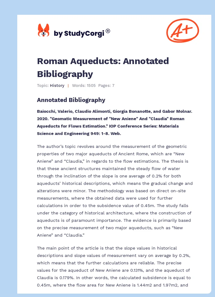 Roman Aqueducts: Annotated Bibliography. Page 1