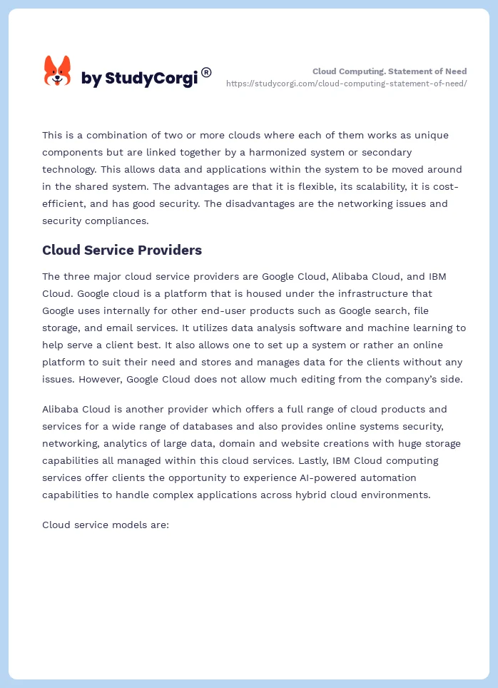 Cloud Computing. Statement of Need. Page 2