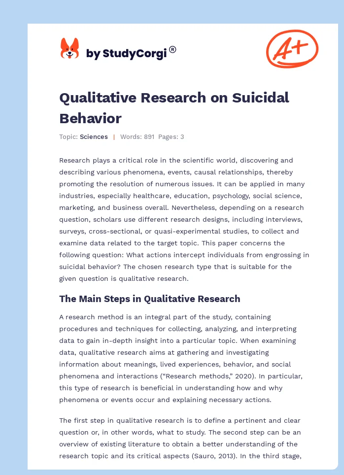 Qualitative Research on Suicidal Behavior. Page 1