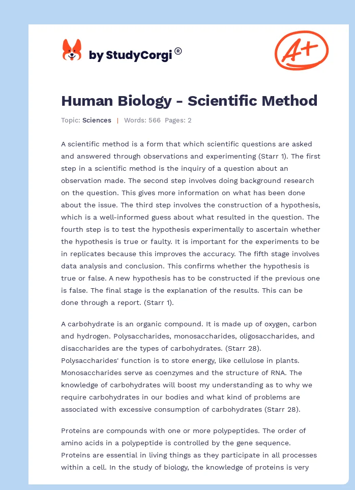 Human Biology - Scientific Method. Page 1