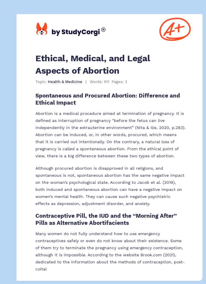 Ethical, Medical, and Legal Aspects of Abortion. Page 1