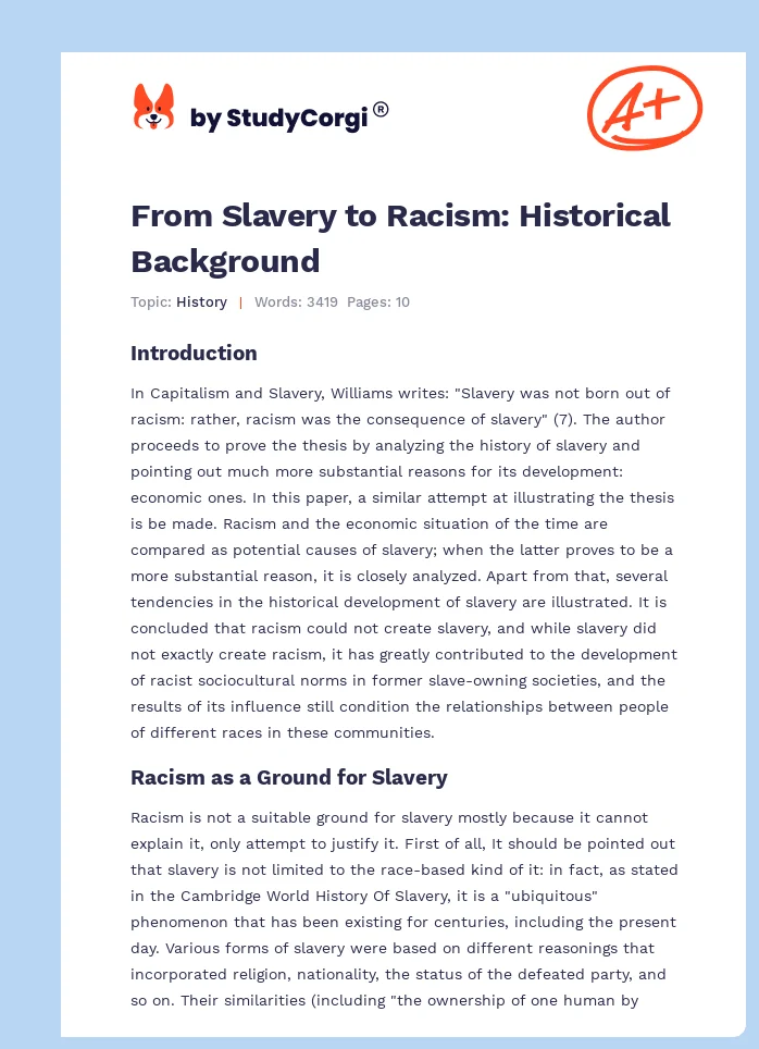 From Slavery to Racism: Historical Background. Page 1