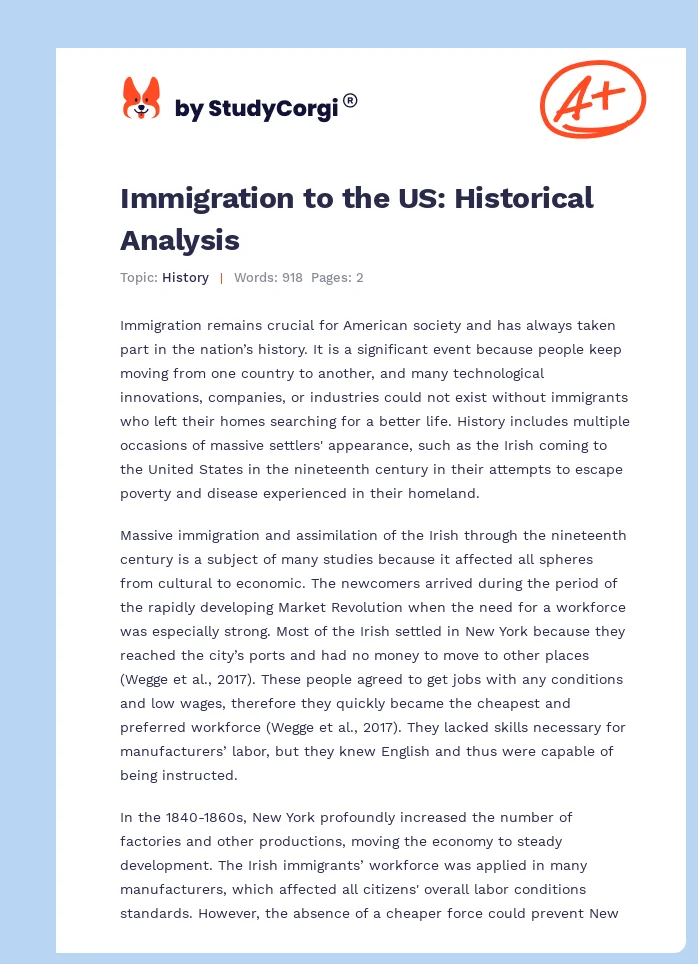 Immigration to the US: Historical Analysis. Page 1