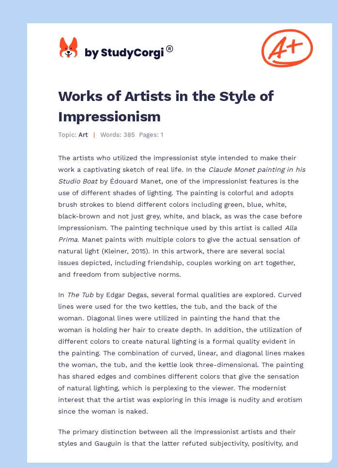 Works of Artists in the Style of Impressionism. Page 1