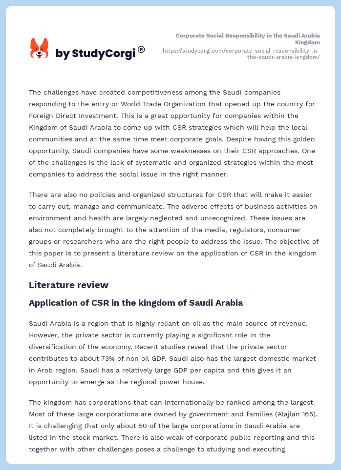 Corporate Social Responsibility in the Saudi Arabia Kingdom. Page 2