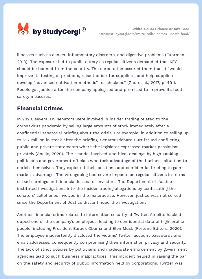 White-Collar Crimes: Unsafe Food. Page 2