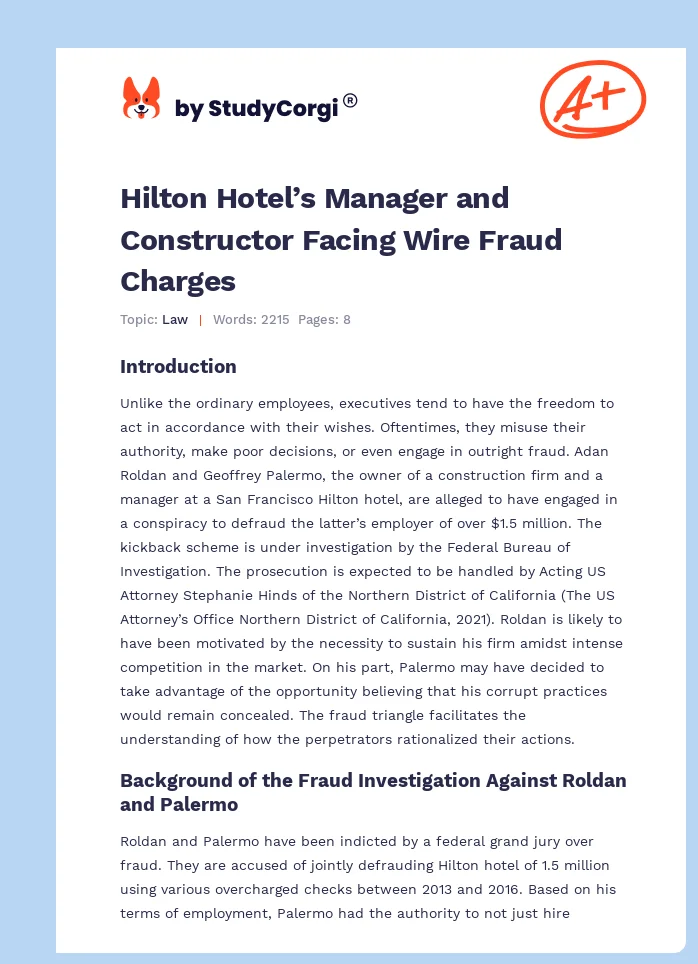 Hilton Hotel’s Manager and Constructor Facing Wire Fraud Charges. Page 1