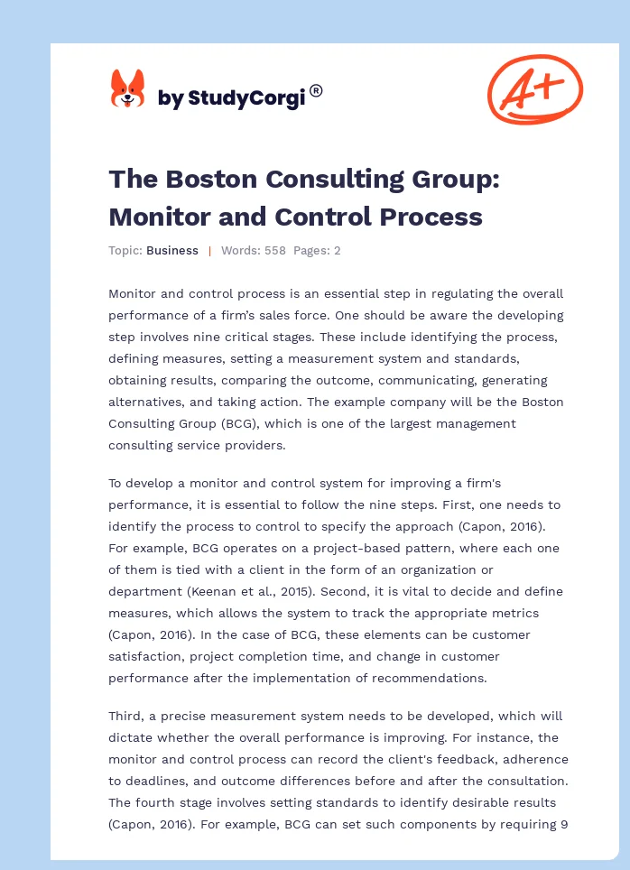 The Boston Consulting Group: Monitor and Control Process. Page 1