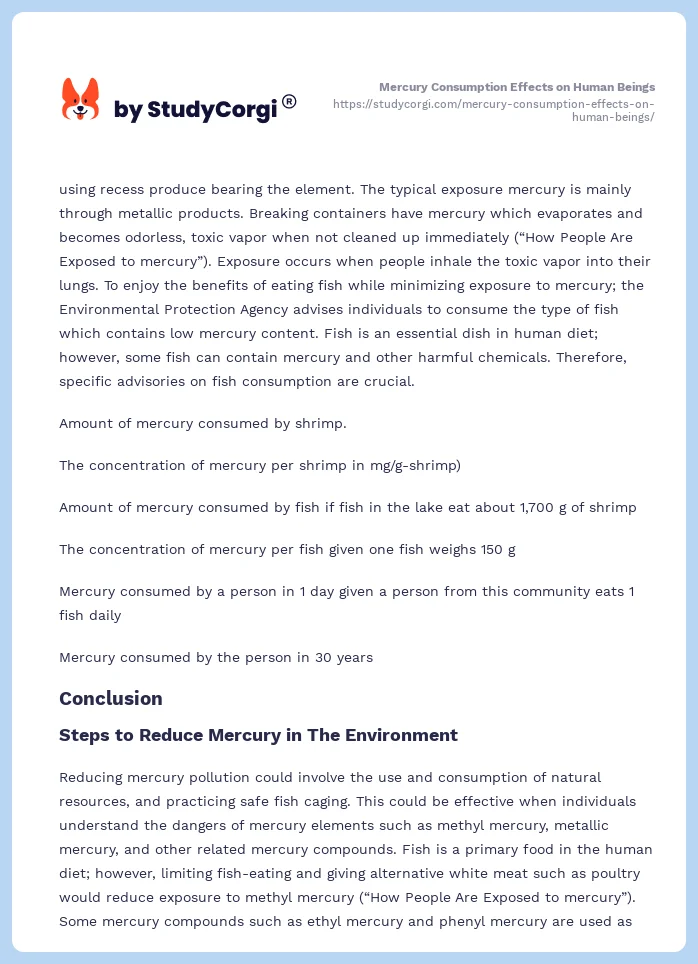 Mercury Consumption Effects on Human Beings. Page 2
