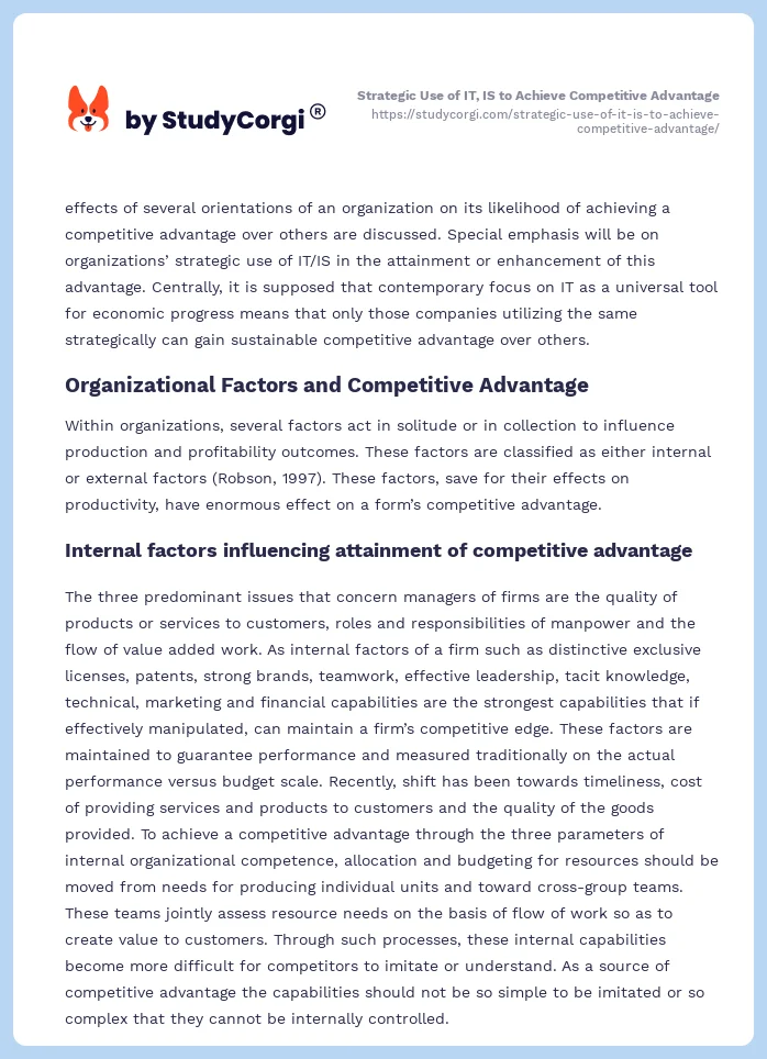 Strategic Use of IT, IS to Achieve Competitive Advantage. Page 2