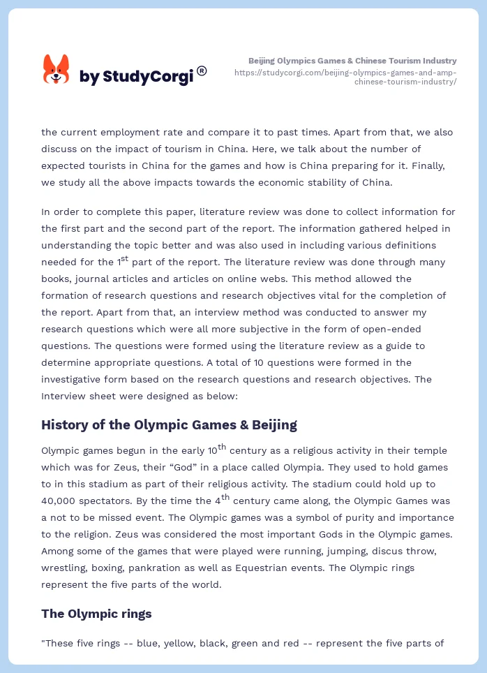 Beijing Olympics Games & Chinese Tourism Industry. Page 2