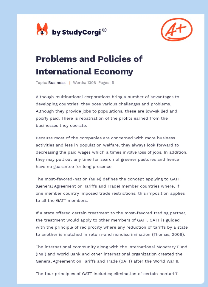 Problems and Policies of International Economy. Page 1