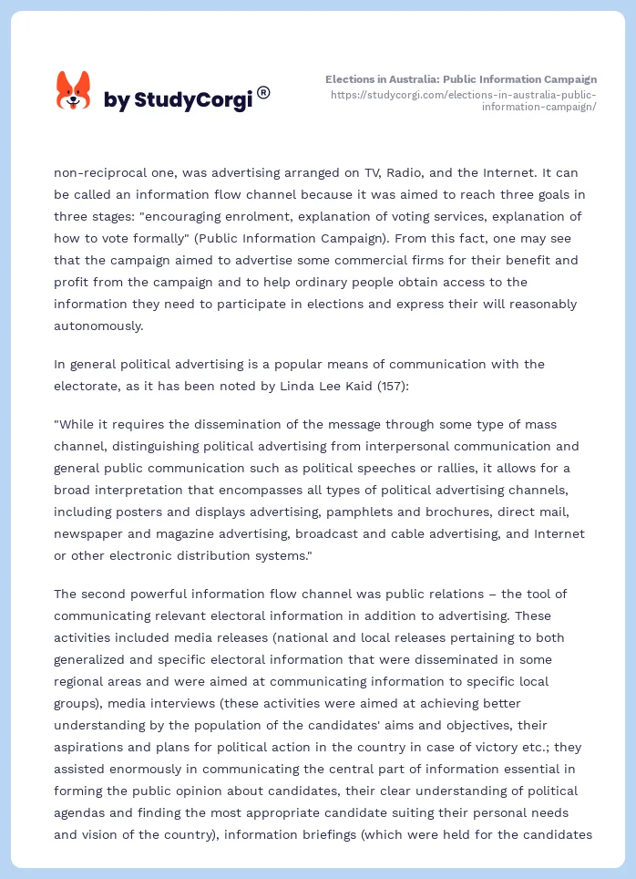 Elections in Australia: Public Information Campaign. Page 2