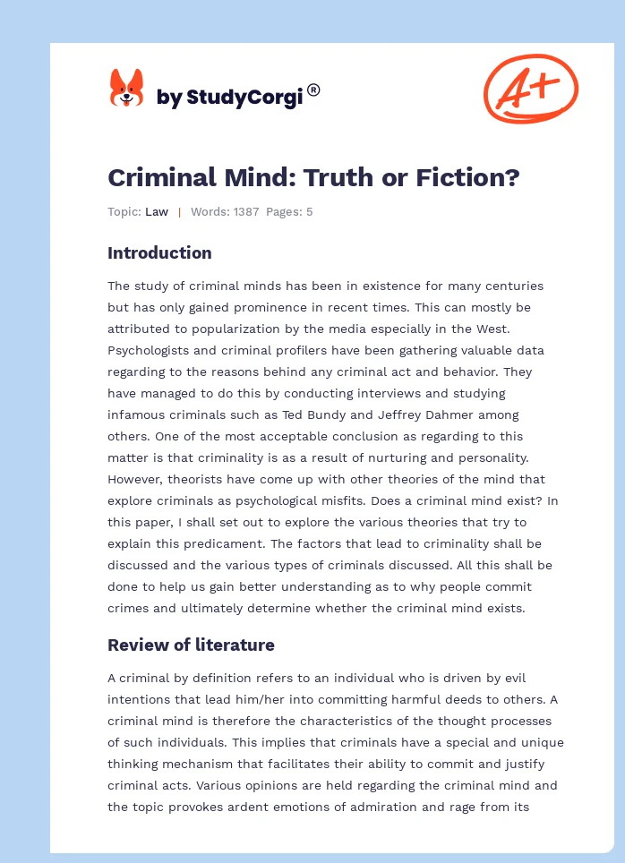 Criminal Mind: Truth or Fiction?. Page 1