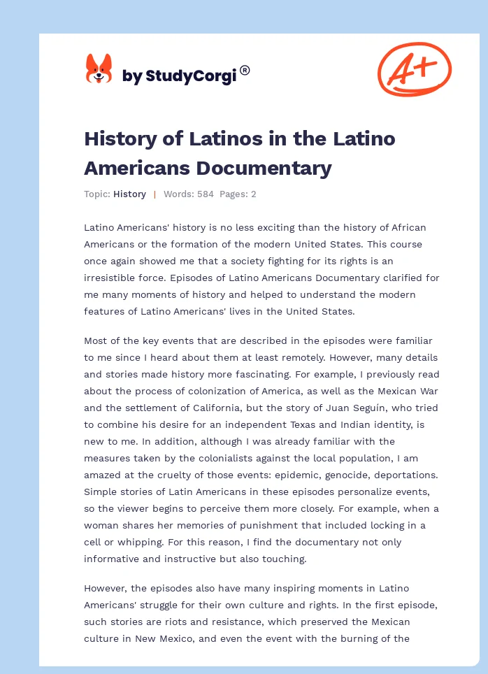 History of Latinos in the Latino Americans Documentary. Page 1