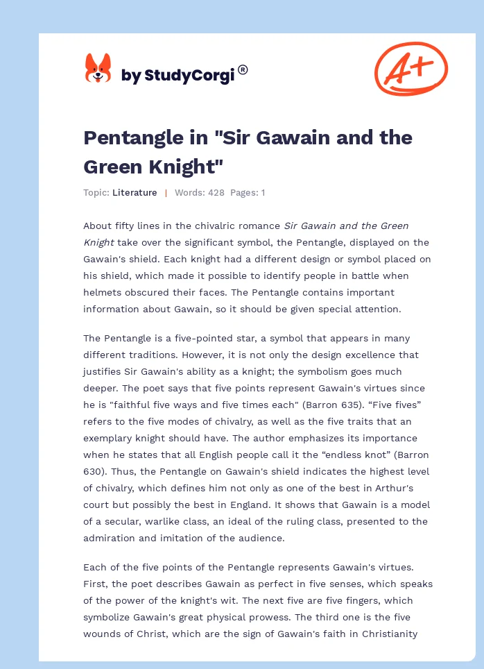 Pentangle in "Sir Gawain and the Green Knight". Page 1