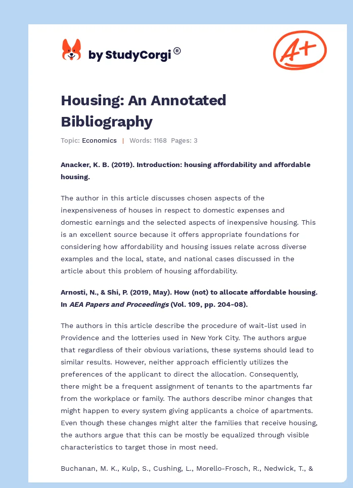 Housing: An Annotated Bibliography. Page 1
