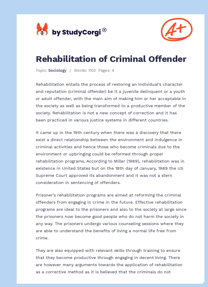 Rehabilitation of Criminal Offender. Page 1