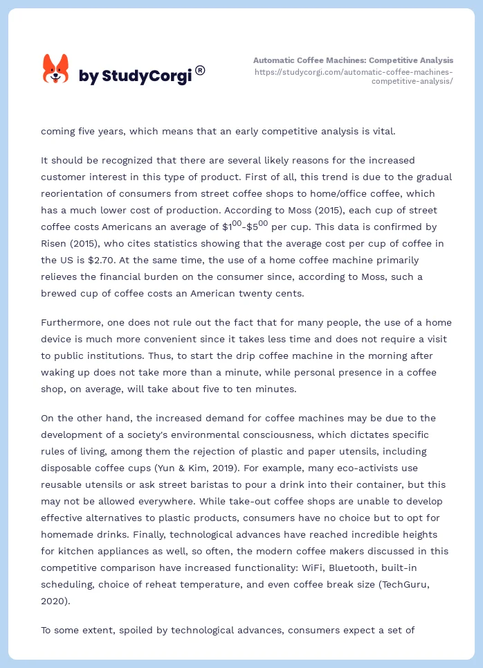 Automatic Coffee Machines: Competitive Analysis. Page 2