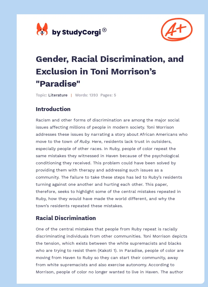 Gender, Racial Discrimination, and Exclusion in Toni Morrison’s "Paradise". Page 1
