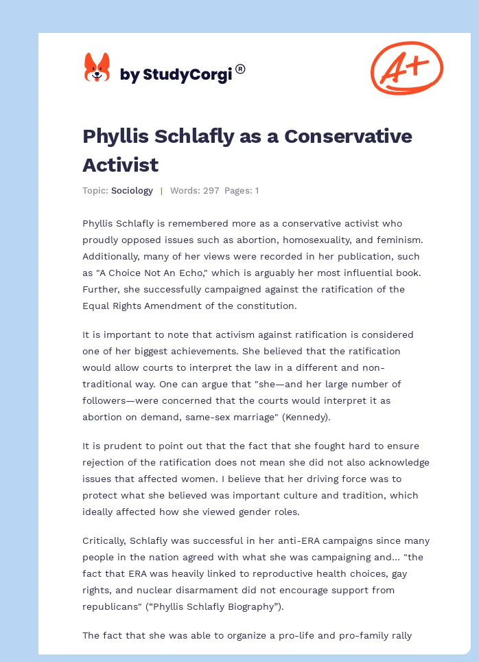 Phyllis Schlafly as a Conservative Activist. Page 1